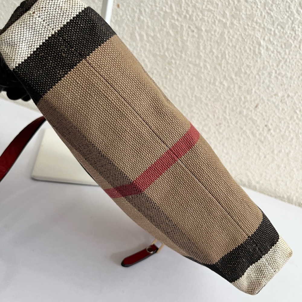 Burberry Red Leather Trim Plaid Crossbody Bag - Picture 9 of 12